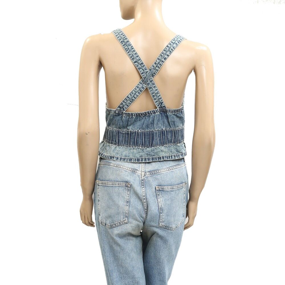 Free People We The Free Paradise Denim Criss Cross Blouse Top Cotton S 280867 - Picture 5 of 7